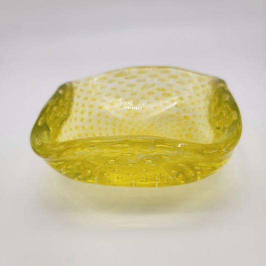 Carlo Scarpa Venini Mid-Century Murano Glass Bullicante Square Bowl