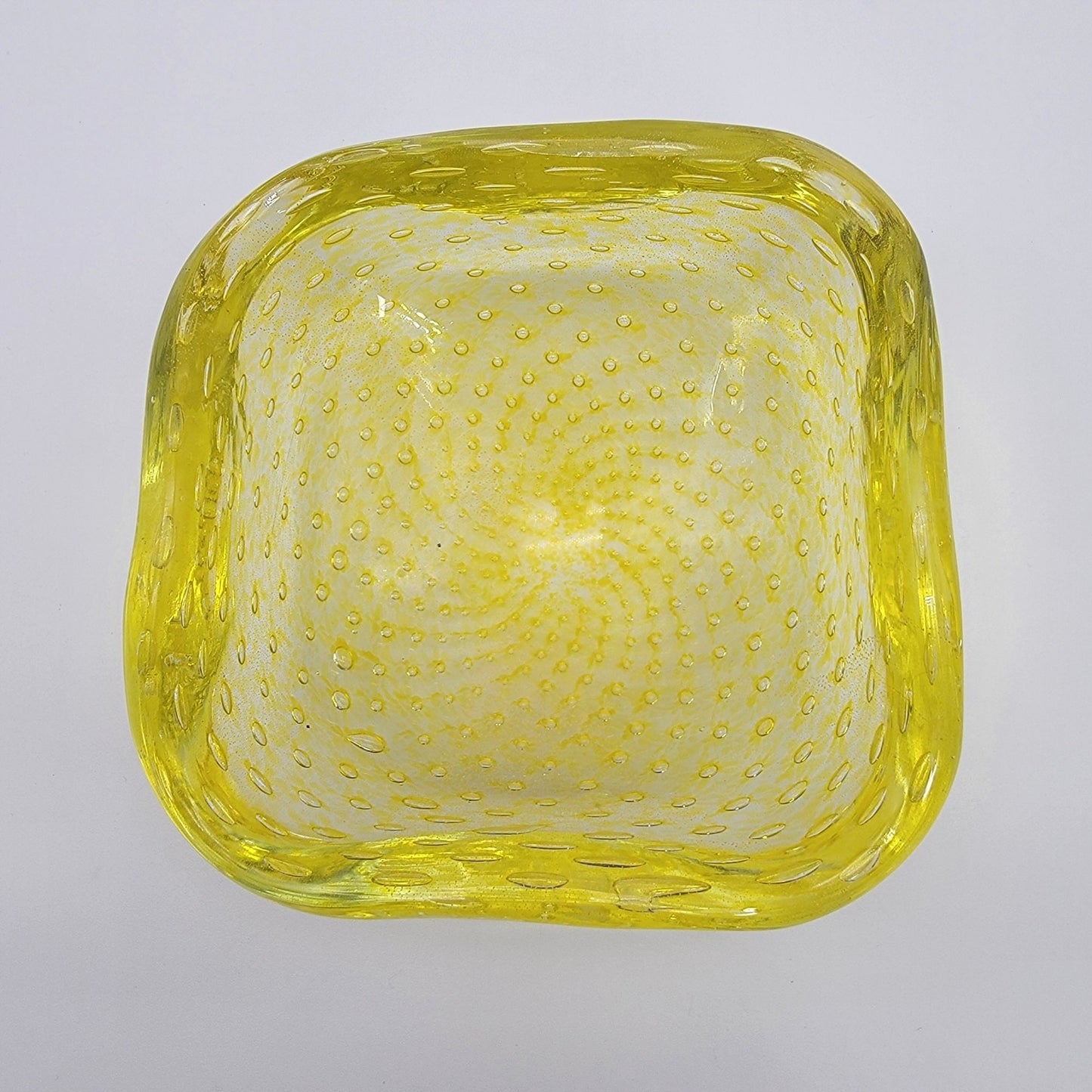 Carlo Scarpa Venini Mid-Century Murano Glass Bullicante Square Bowl
