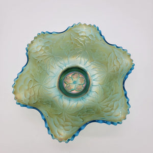 Antique Westmoreland Carolina Dogwood Blue Opalescent Carnival Glass Bowl