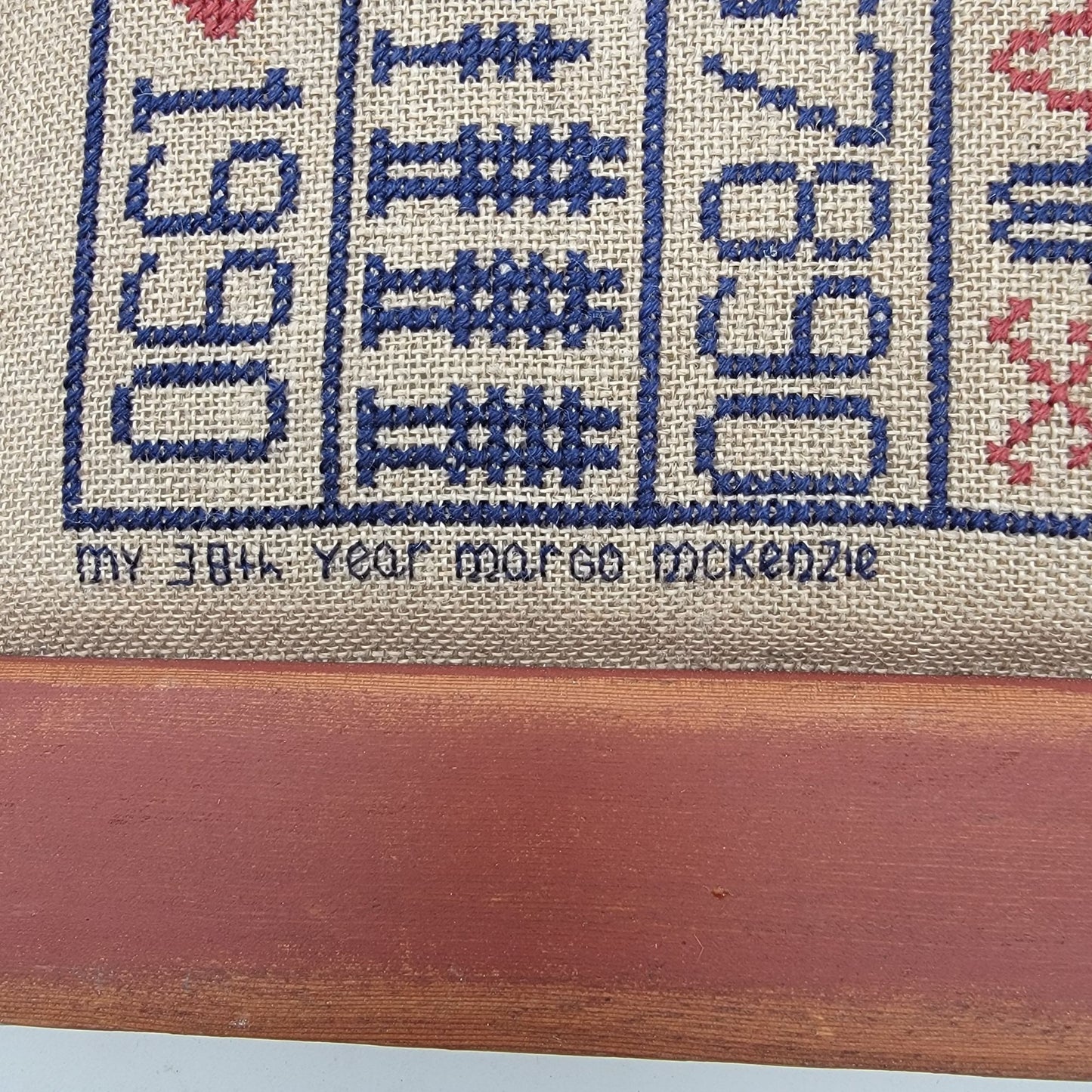 Vintage 1990 Cross Stitch Sampler Signed & Framed Alphabet & Number Design