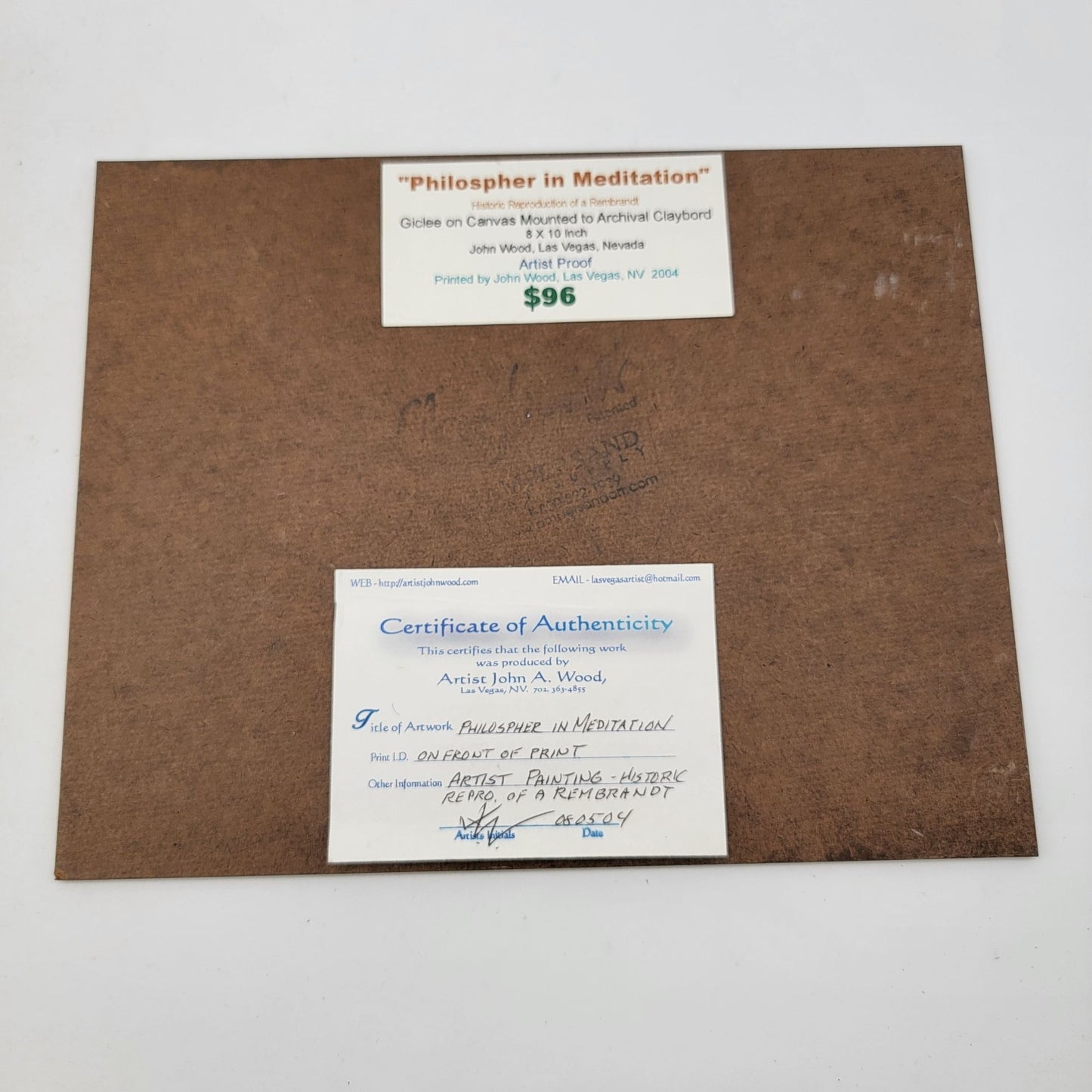 Giclee Print On Canvas Claybord "Philosopher In Meditation" By John Wood 2004