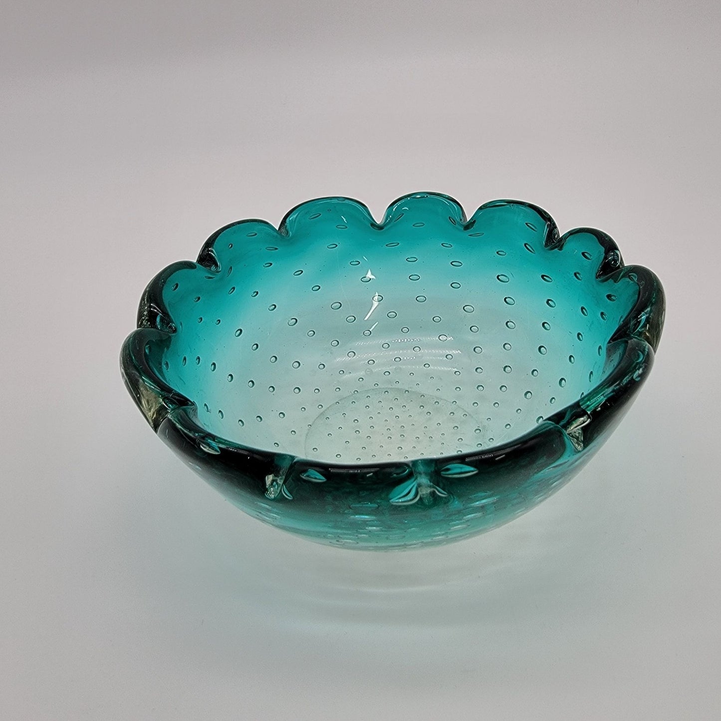 Vintage Murano Bullicante Green Art Glass Bowl
