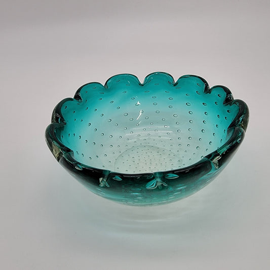 Vintage Murano Bullicante Green Art Glass Bowl