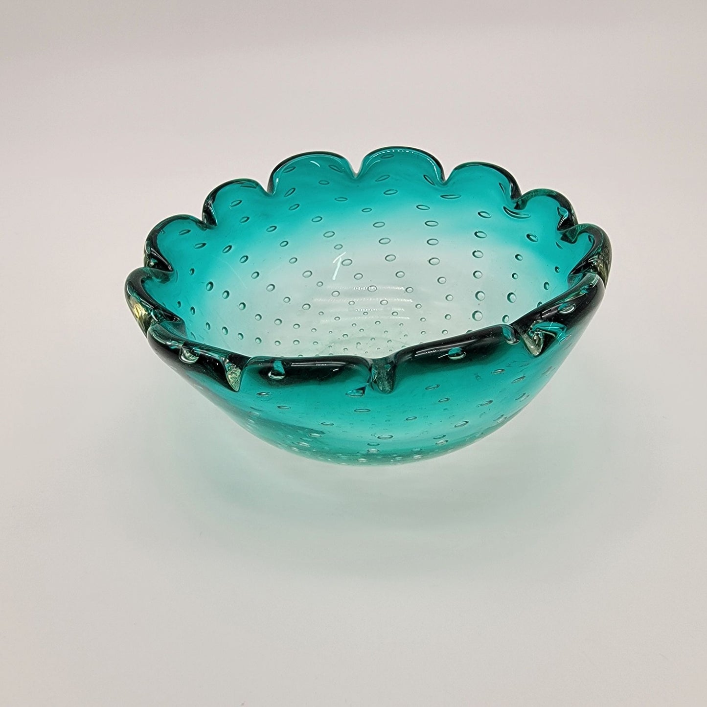 Vintage Murano Bullicante Green Art Glass Bowl