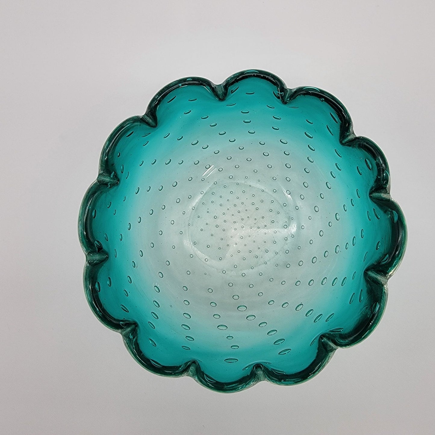 Vintage Murano Bullicante Green Art Glass Bowl
