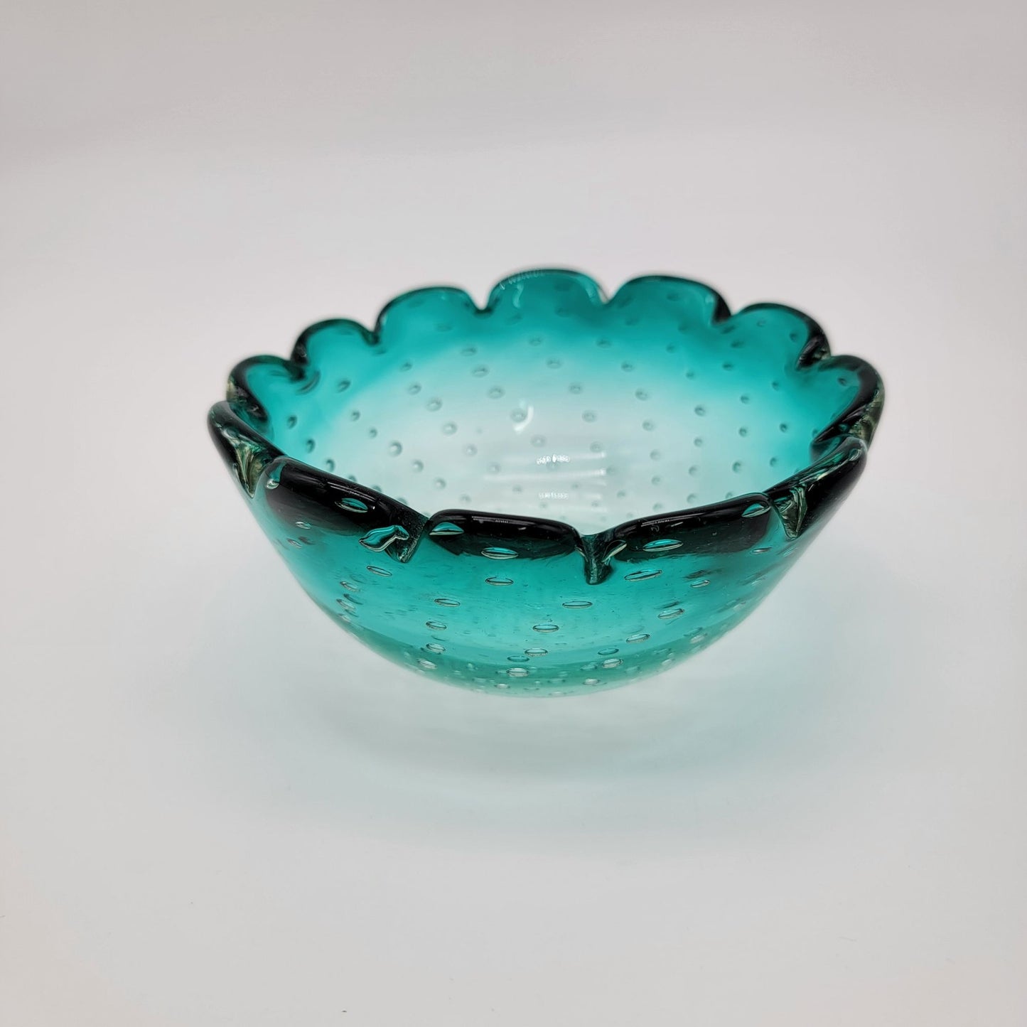 Vintage Murano Bullicante Green Art Glass Bowl