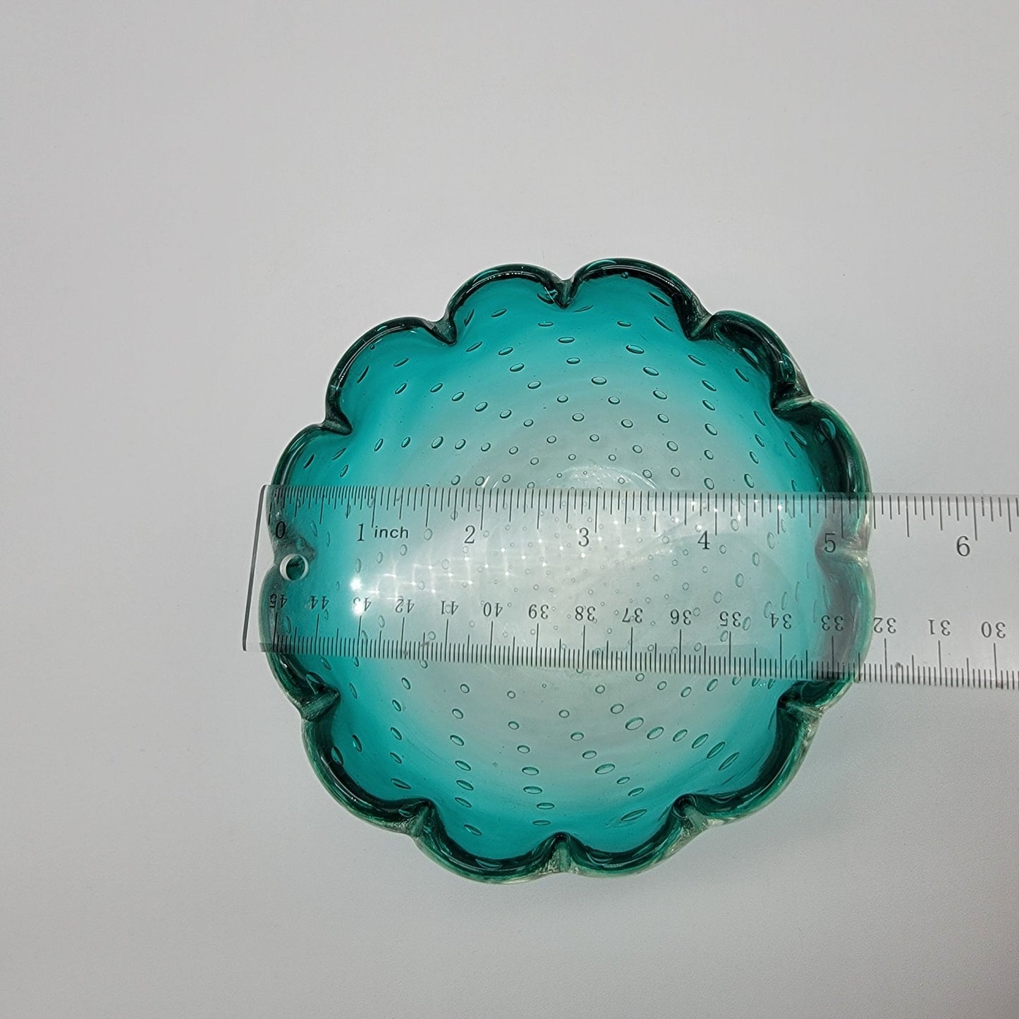 Vintage Murano Bullicante Green Art Glass Bowl