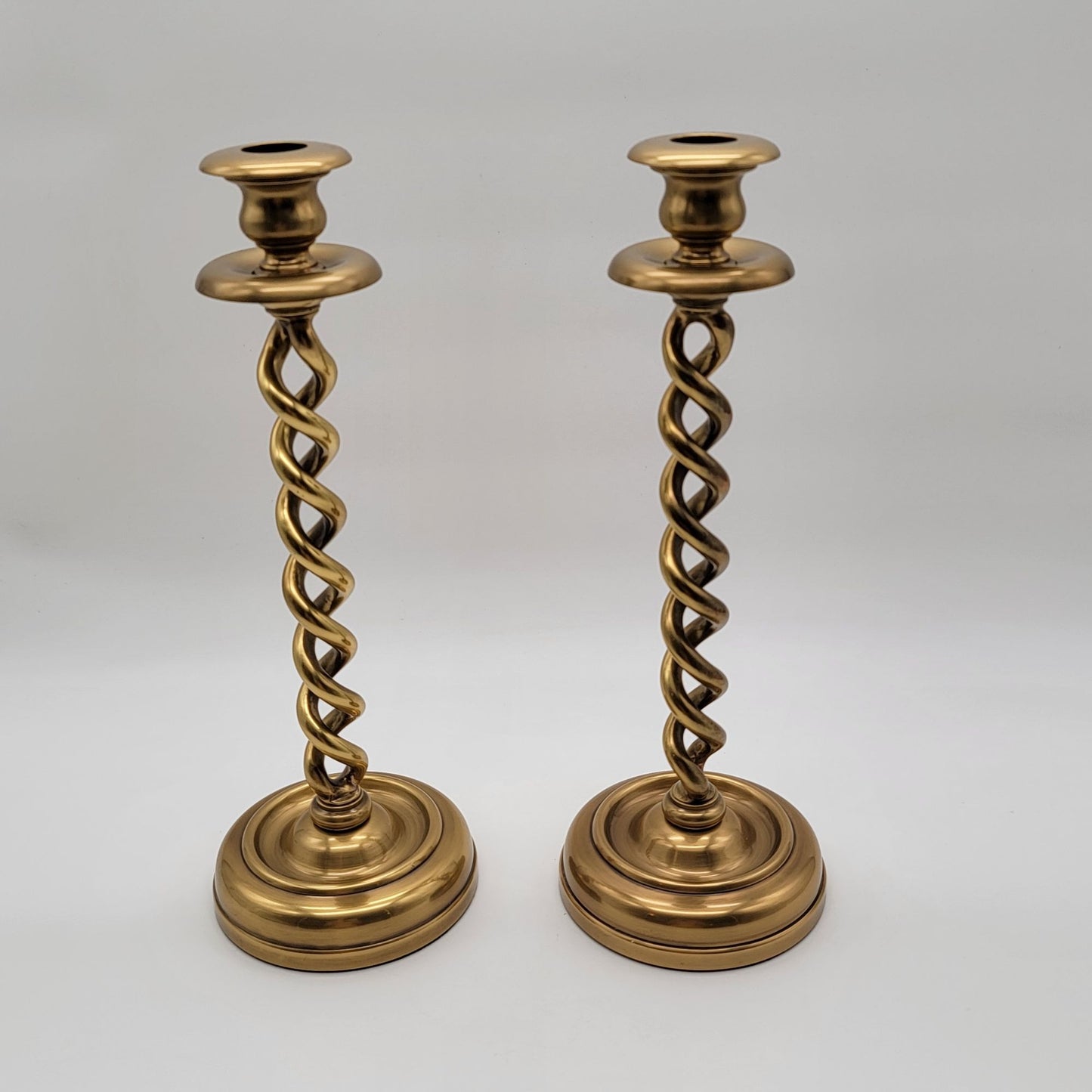 Pair Of Vintage Brass Barley Twist Candlesticks 13"