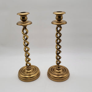 Pair Of Vintage Brass Barley Twist Candlesticks 13"