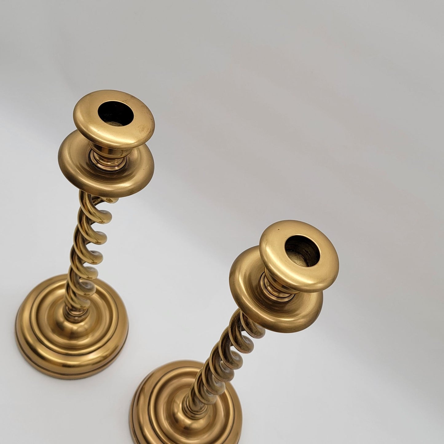 Pair Of Vintage Brass Barley Twist Candlesticks 13"