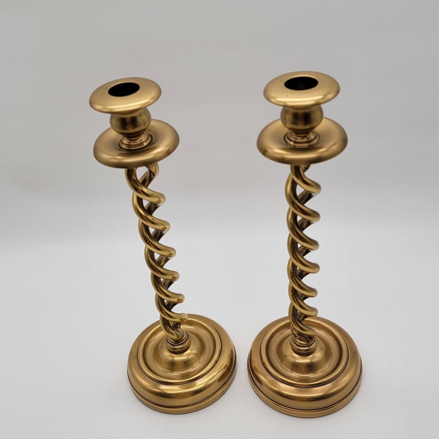 Pair Of Vintage Brass Barley Twist Candlesticks 13"