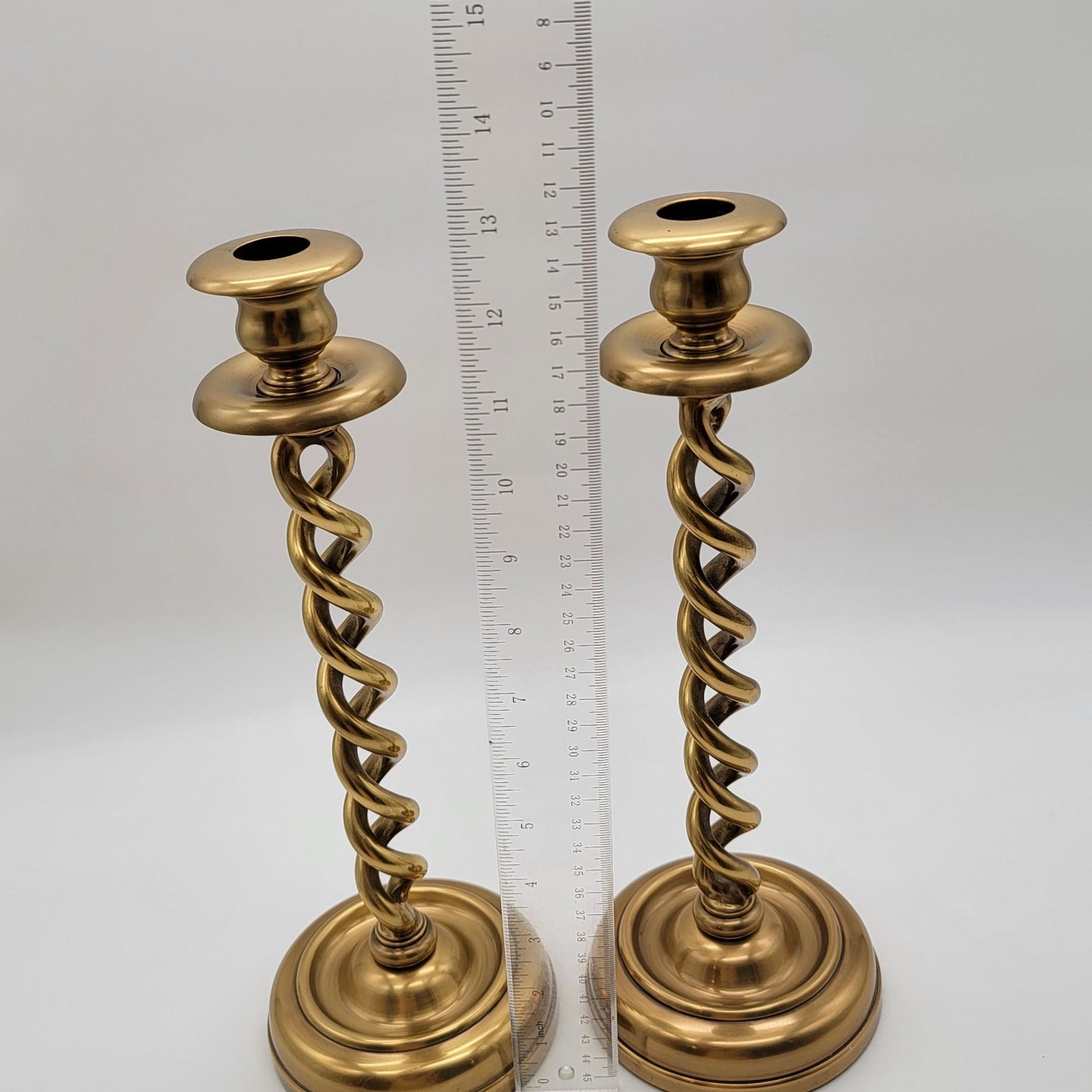 Pair Of Vintage Brass Barley Twist Candlesticks 13"