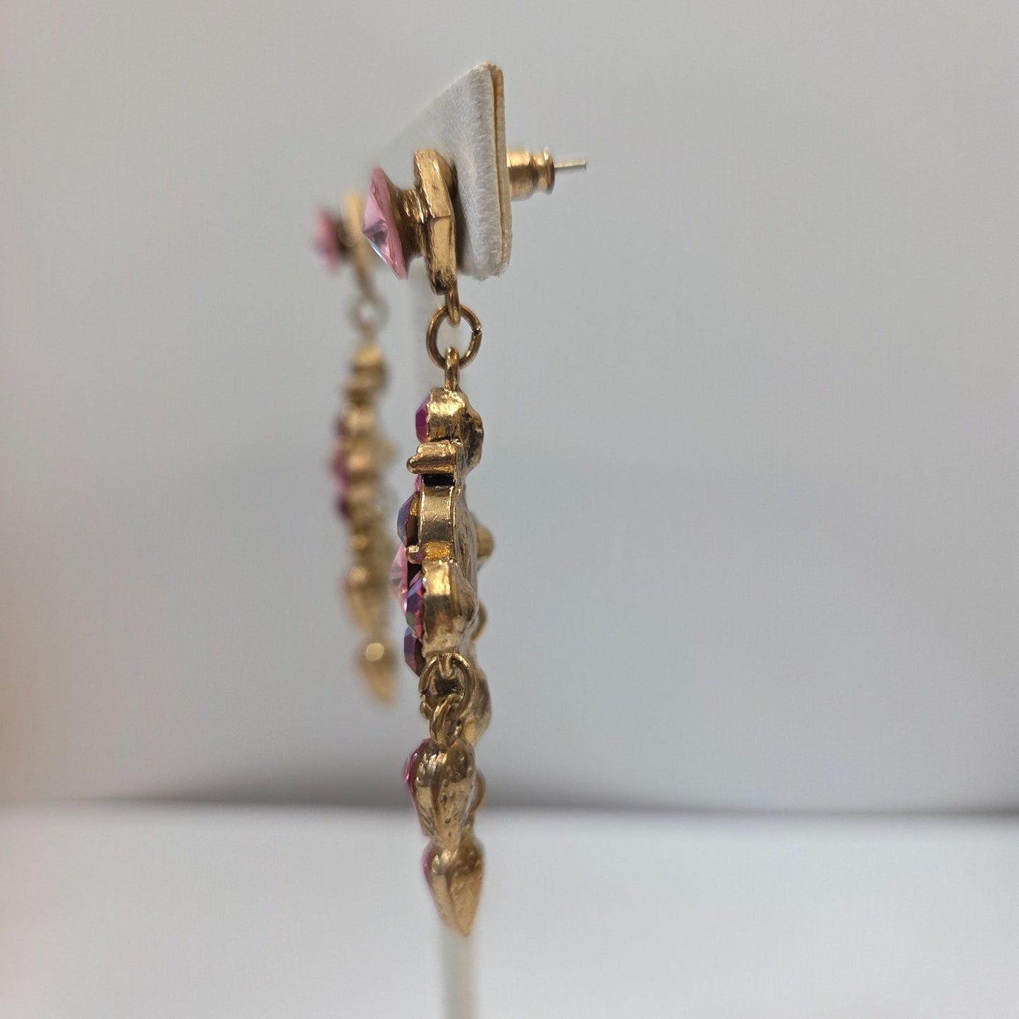 Vintage Pink AB Crystal Rhinestone Chandelier Dangle Earrings