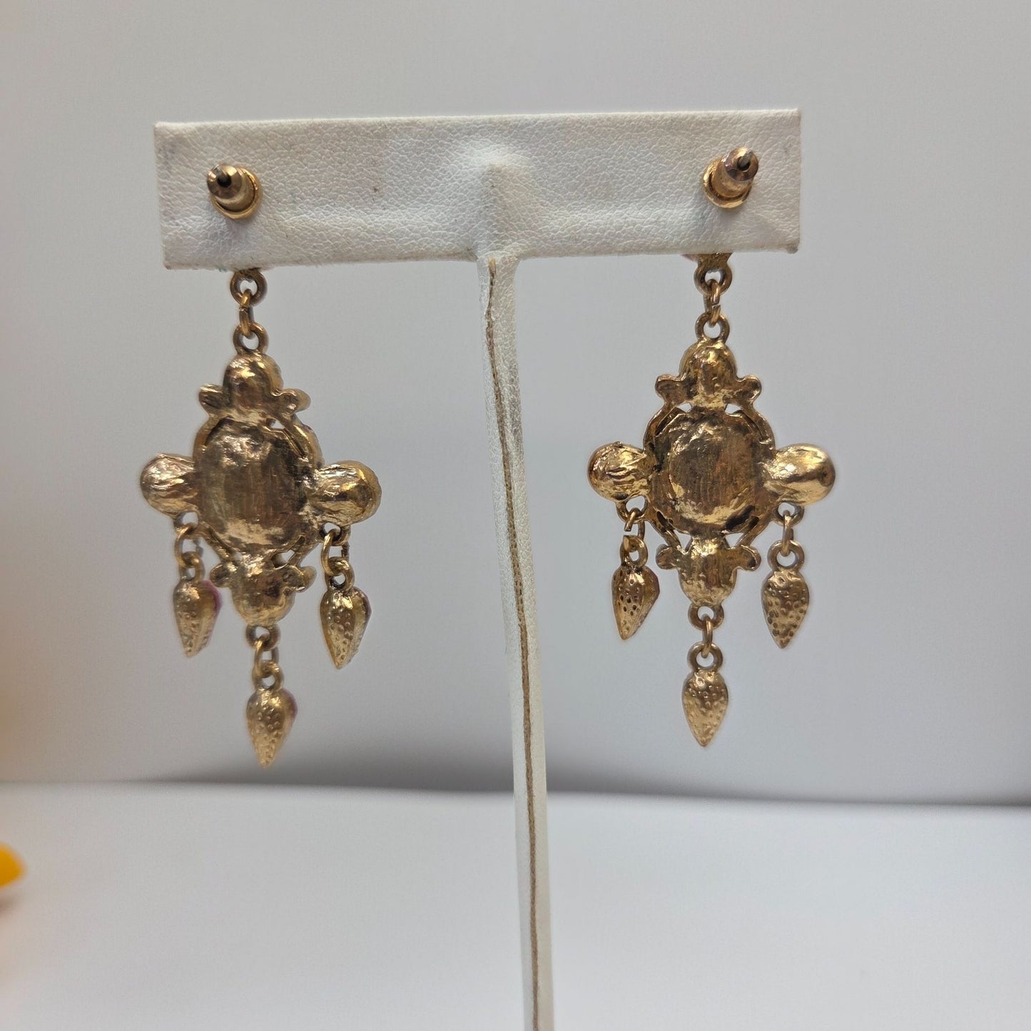 Vintage Pink AB Crystal Rhinestone Chandelier Dangle Earrings
