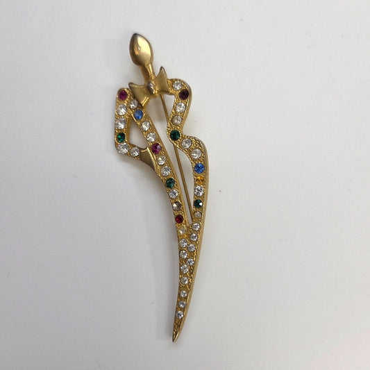 Vintage Signed Stylized Figural Multi-Color Rhinestone Brooch