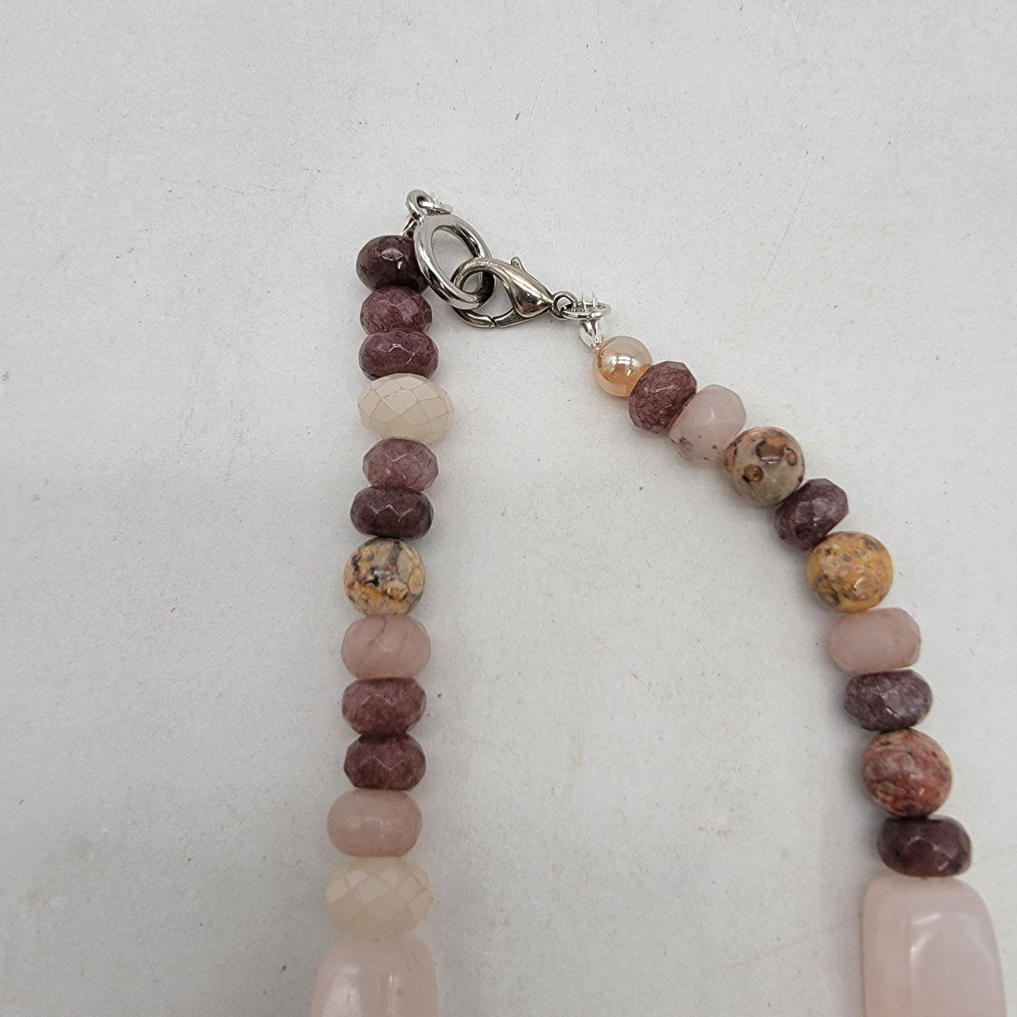 Rose Quartz Tree Of Life Wire Wrapped Pendant Necklace With Imperial Jasper Beads