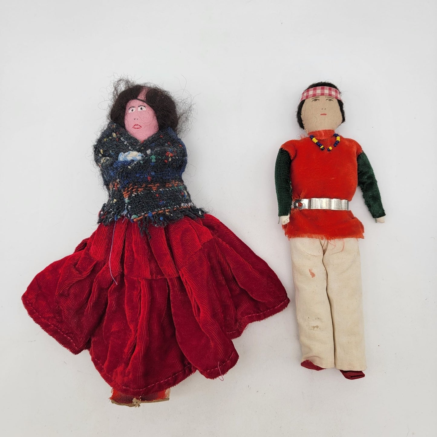 Vintage Navajo Dine Dolls Minnetonka Tall Folk Art Textile & Beads