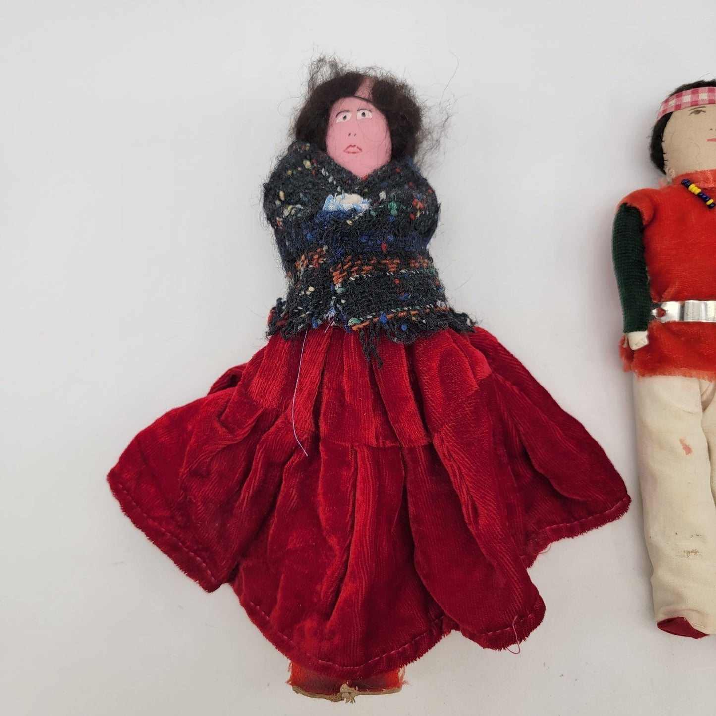 Vintage Navajo Dine Dolls Minnetonka Tall Folk Art Textile & Beads