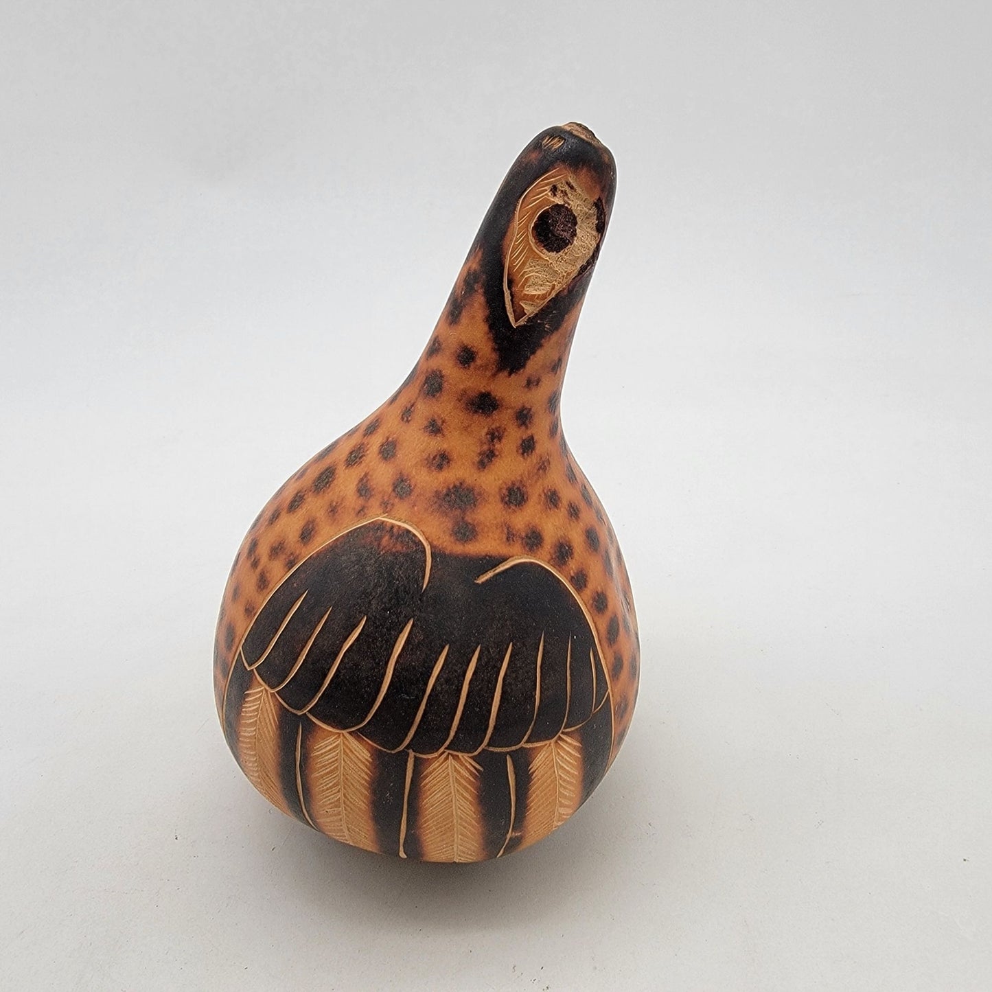 Vintage Peruvian Folk Art Hand Carved Bird Gourd Rattle