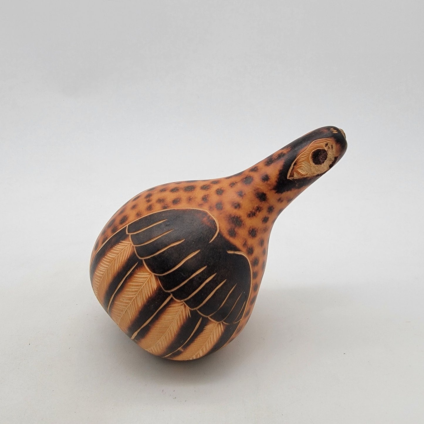 Vintage Peruvian Folk Art Hand Carved Bird Gourd Rattle