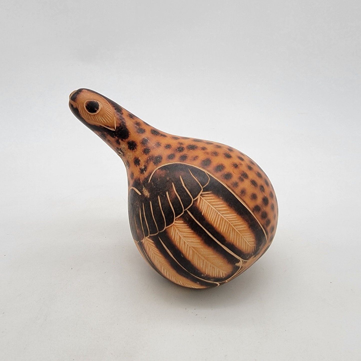 Vintage Peruvian Folk Art Hand Carved Bird Gourd Rattle