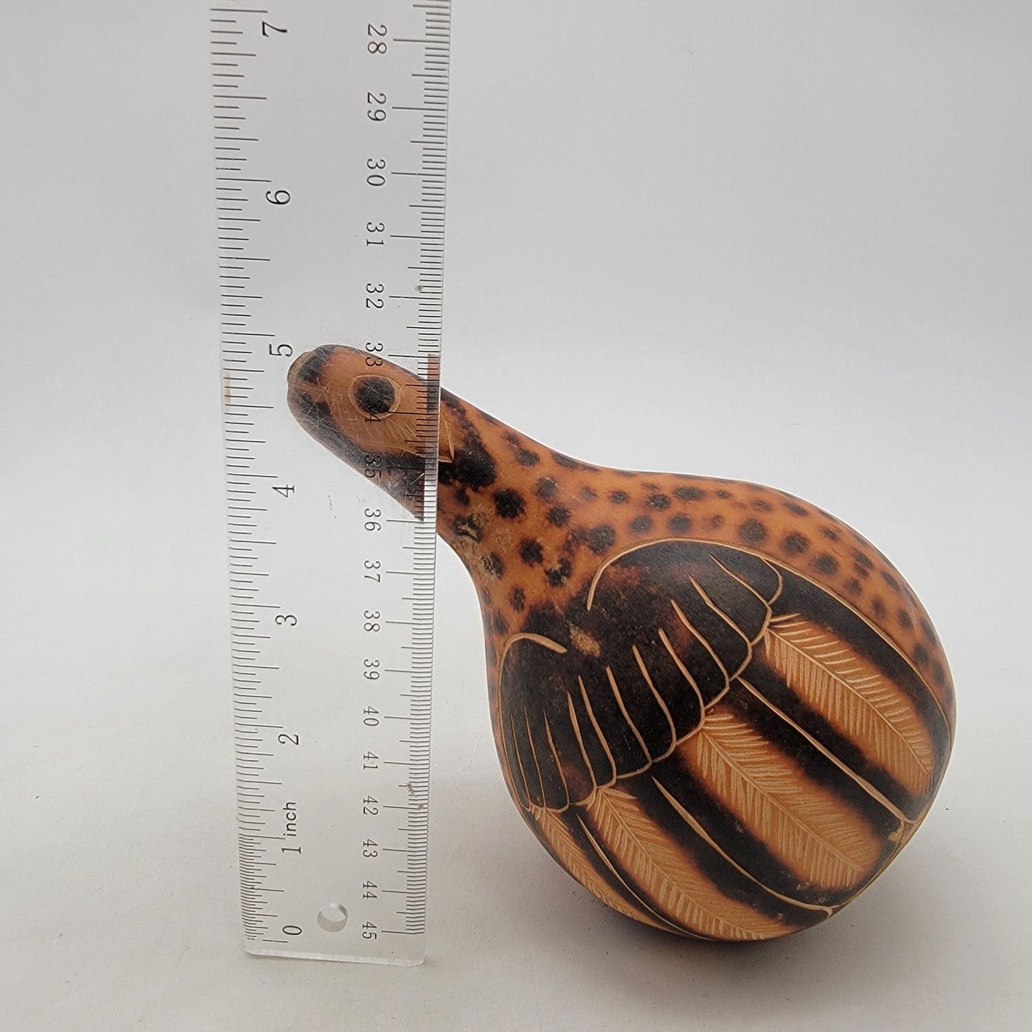 Vintage Peruvian Folk Art Hand Carved Bird Gourd Rattle