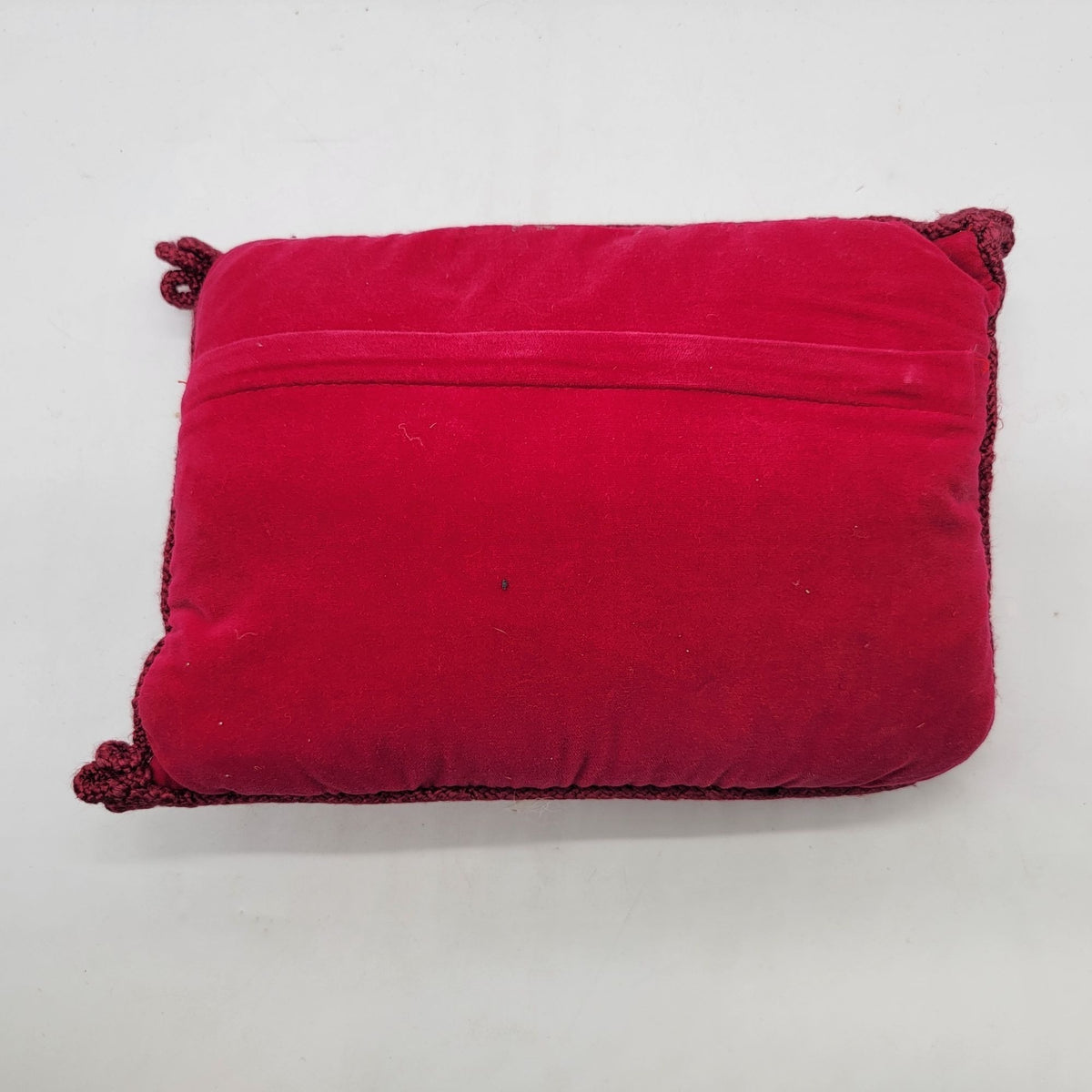 Vintage Rose Floral Needlepoint Throw Pillow Red Velvet Back