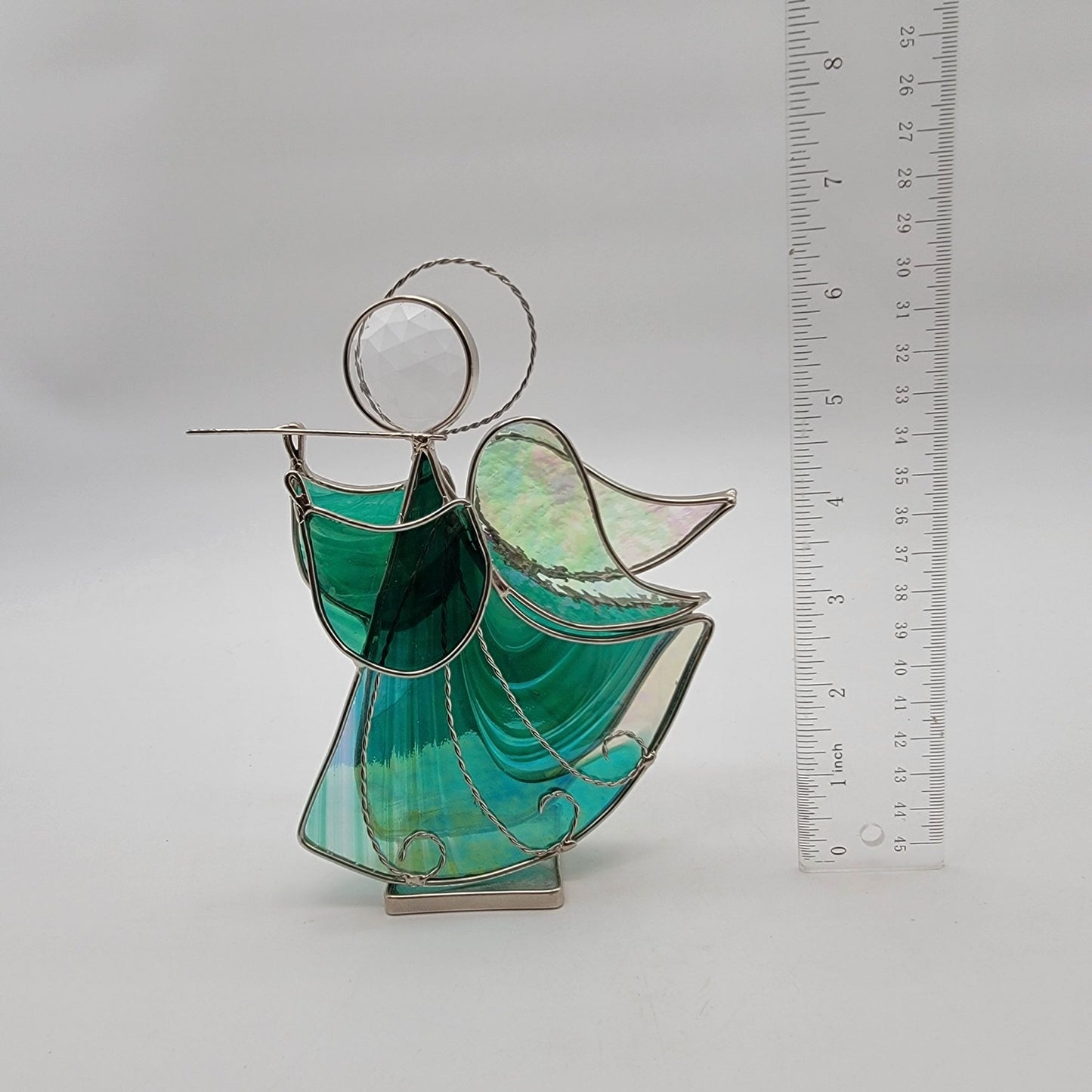Stained Glass Angel Playing the Flute Sculpture
