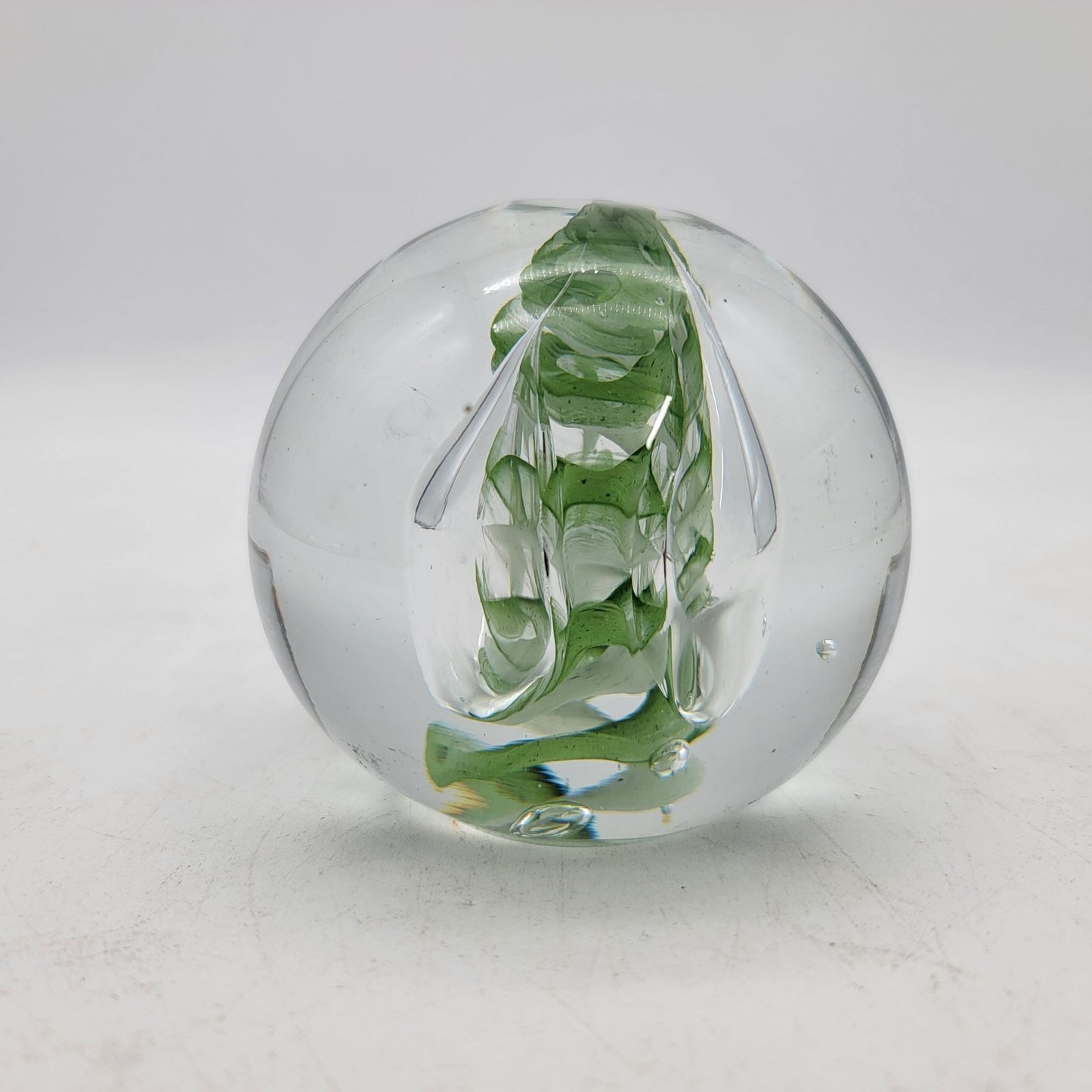 24% Lead Crystal Paperweight Made In Poland With Green Floral Design DUPLICATE