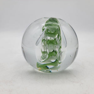 24% Lead Crystal Paperweight Made In Poland With Green Floral Design DUPLICATE