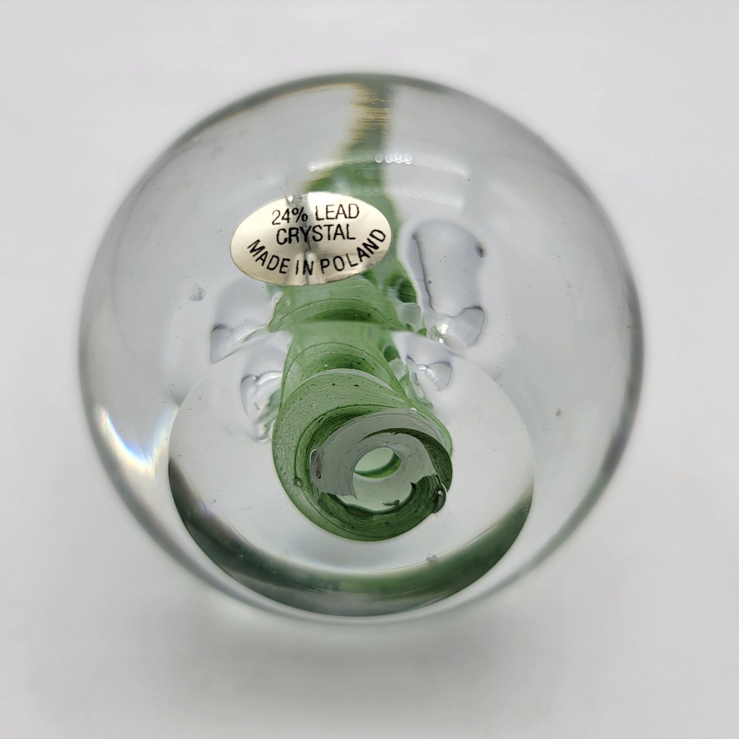 24% Lead Crystal Paperweight Made In Poland With Green Floral Design DUPLICATE