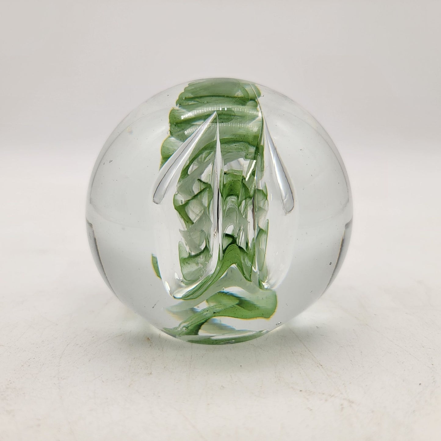 24% Lead Crystal Paperweight Made In Poland With Green Floral Design DUPLICATE