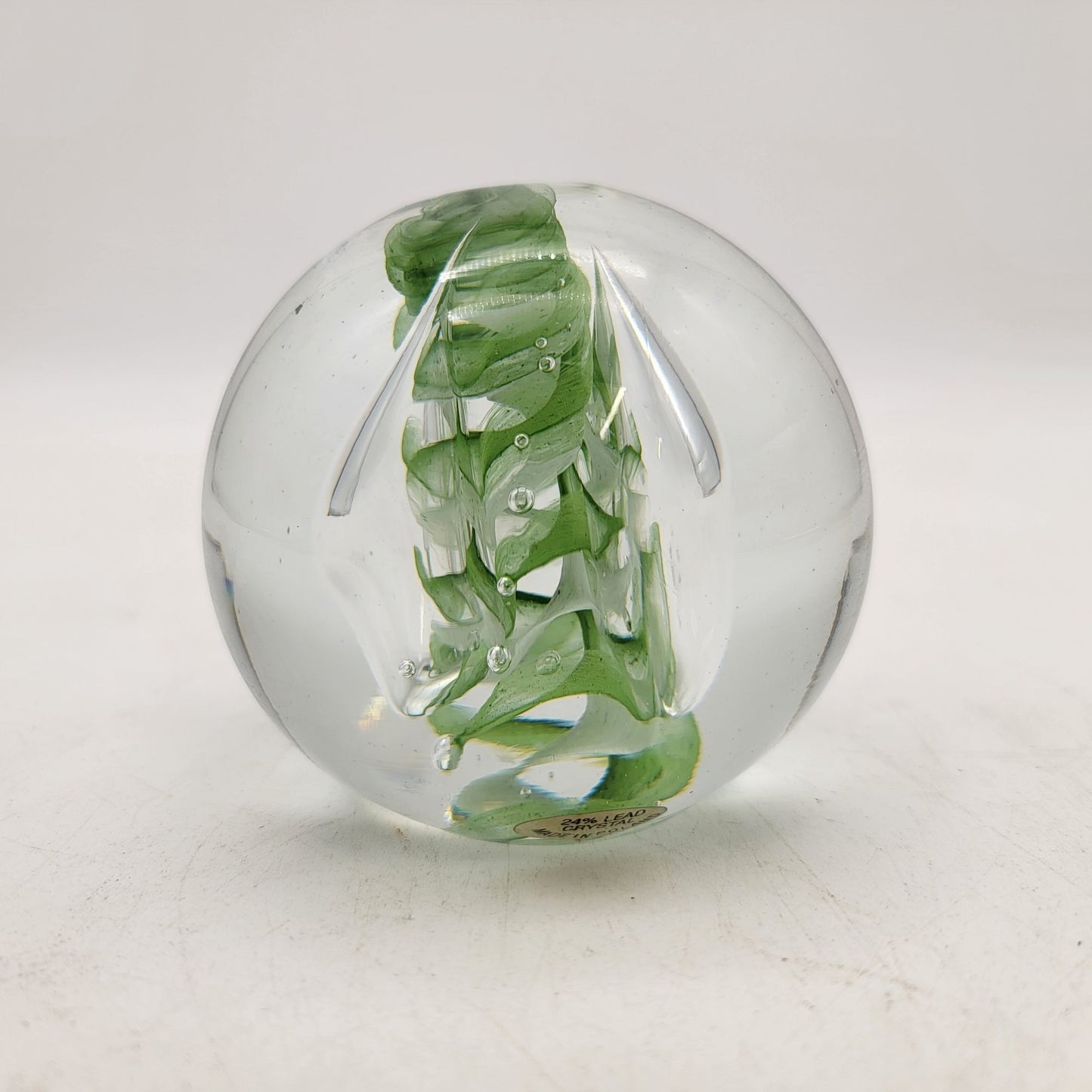 24% Lead Crystal Paperweight Made In Poland With Green Floral Design DUPLICATE
