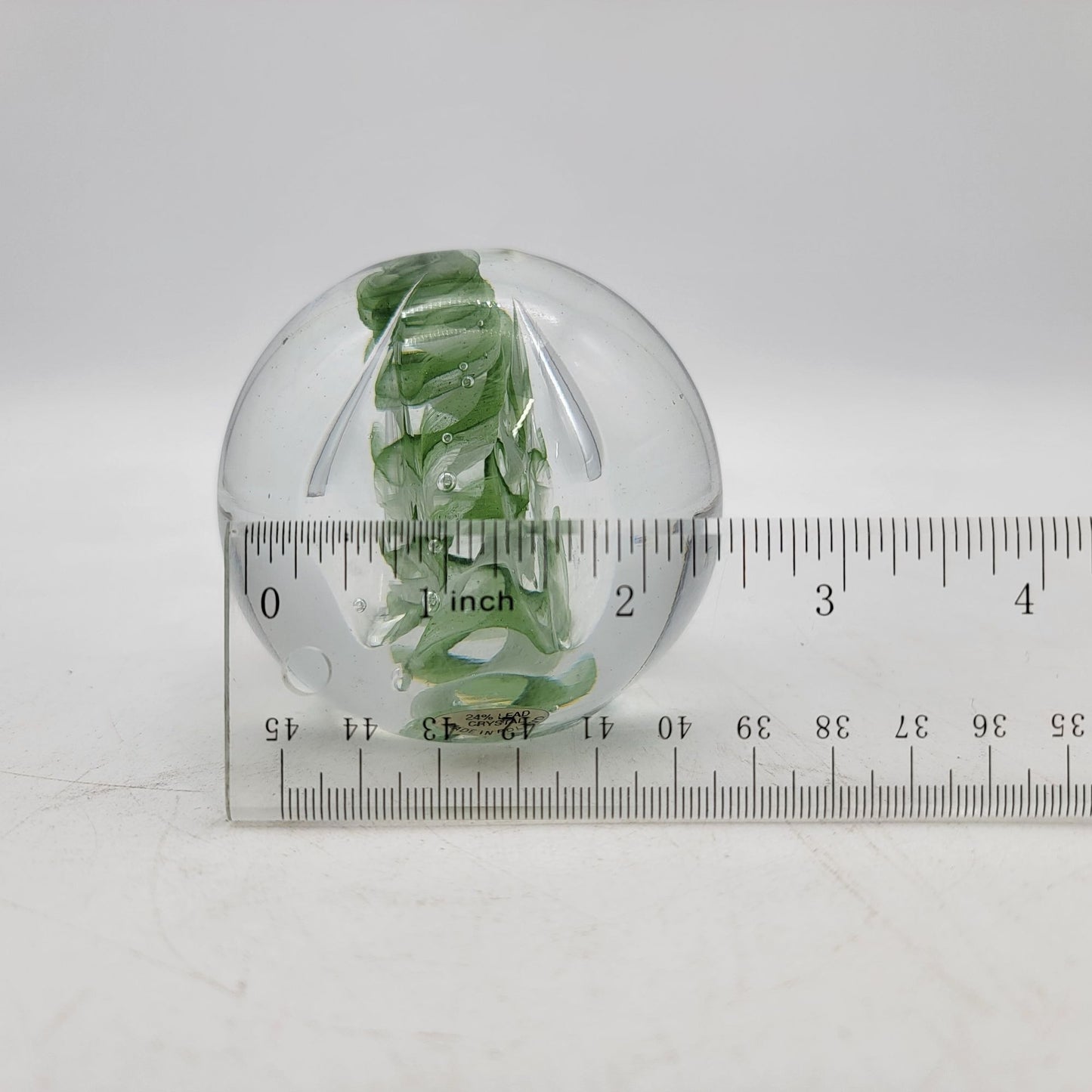 24% Lead Crystal Paperweight Made In Poland With Green Floral Design DUPLICATE