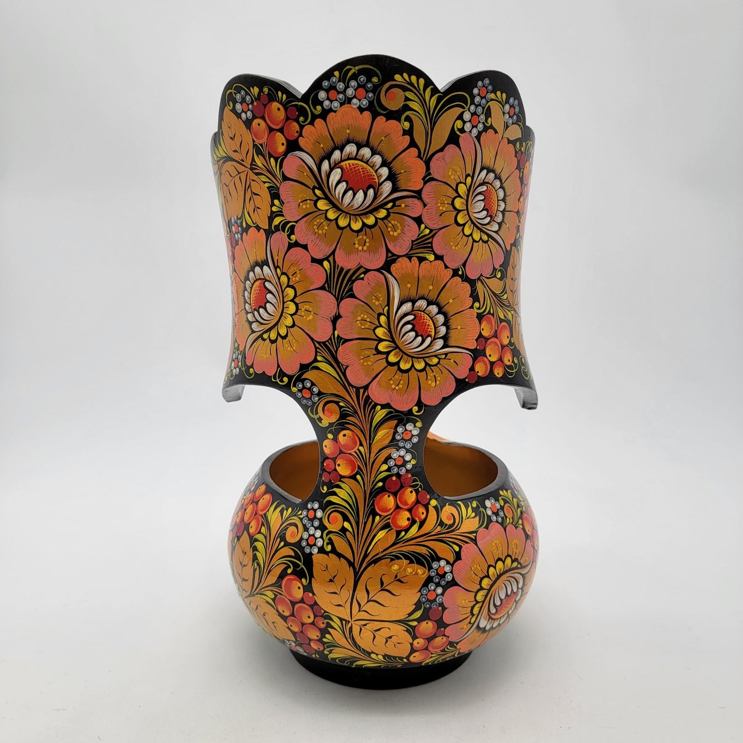 Vintage Russian Khokhloma Grouse Bird Bowl Lacquerware