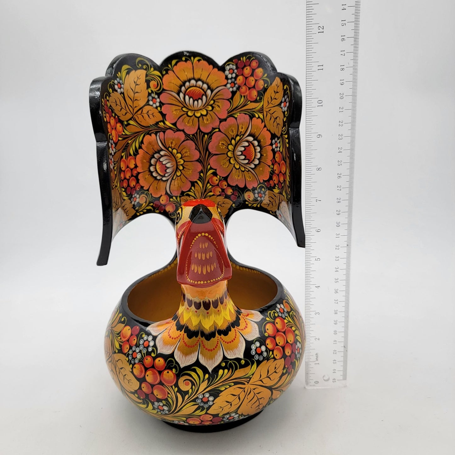 Vintage Russian Khokhloma Grouse Bird Bowl Lacquerware