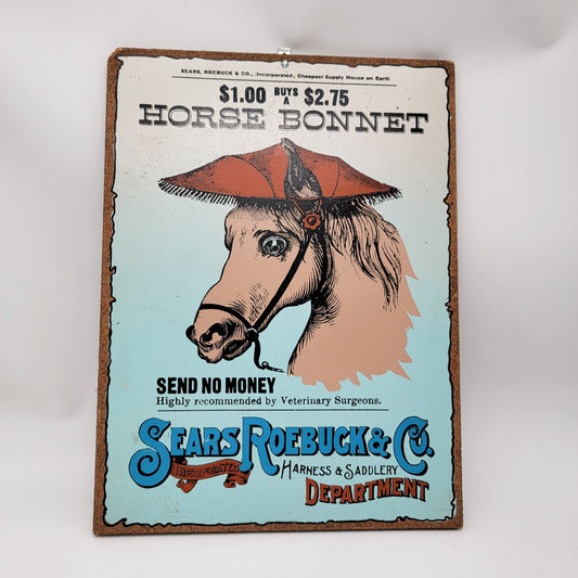 Vintage Sears Roebuck & Co. Horse Bonnet Sign Wall Decor