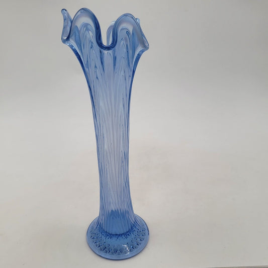 Antique Fenton Boggy Bayou Blue Swung Glass Vase