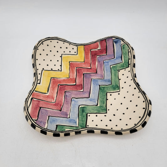 Hand-Painted Zig Zag Rainbow Plate