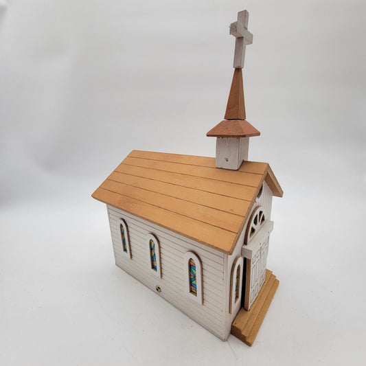 Wood Country Church Animated Mechanical Music Box Amazing Grace