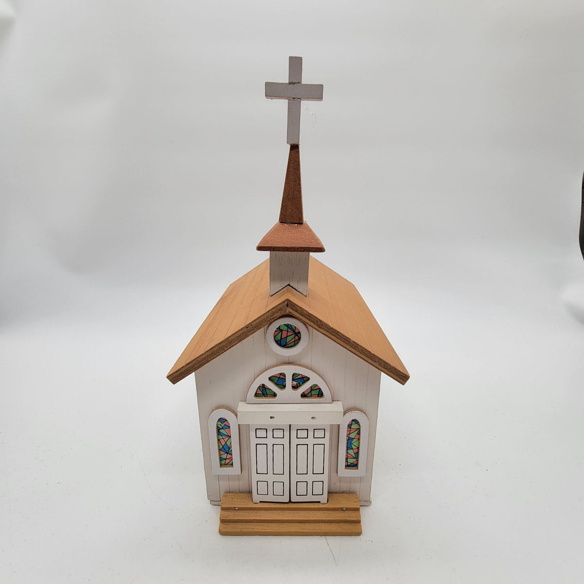 Wood Country Church Animated Mechanical Music Box Amazing Grace