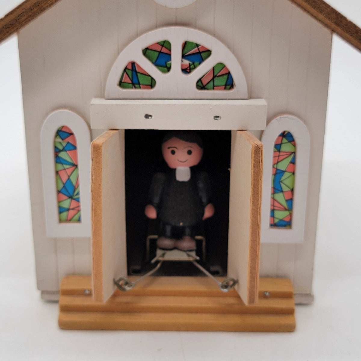 Wood Country Church Animated Mechanical Music Box Amazing Grace