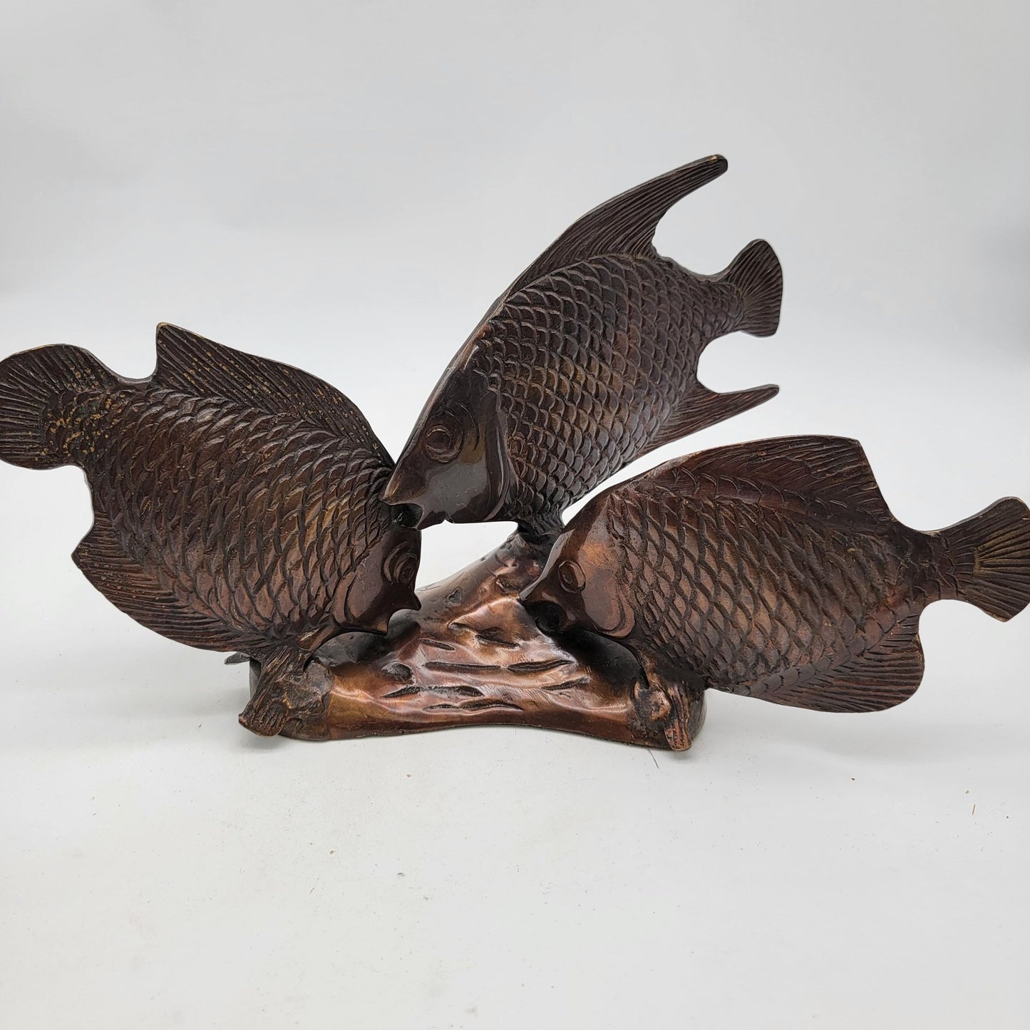 Vintage Bronze Trio of Fish Sculpture
