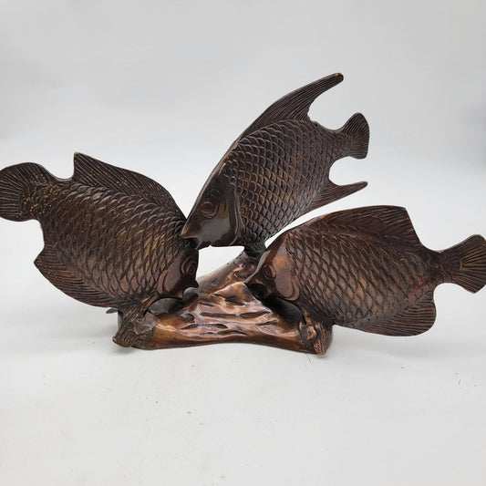 Vintage Bronze Trio of Fish Sculpture