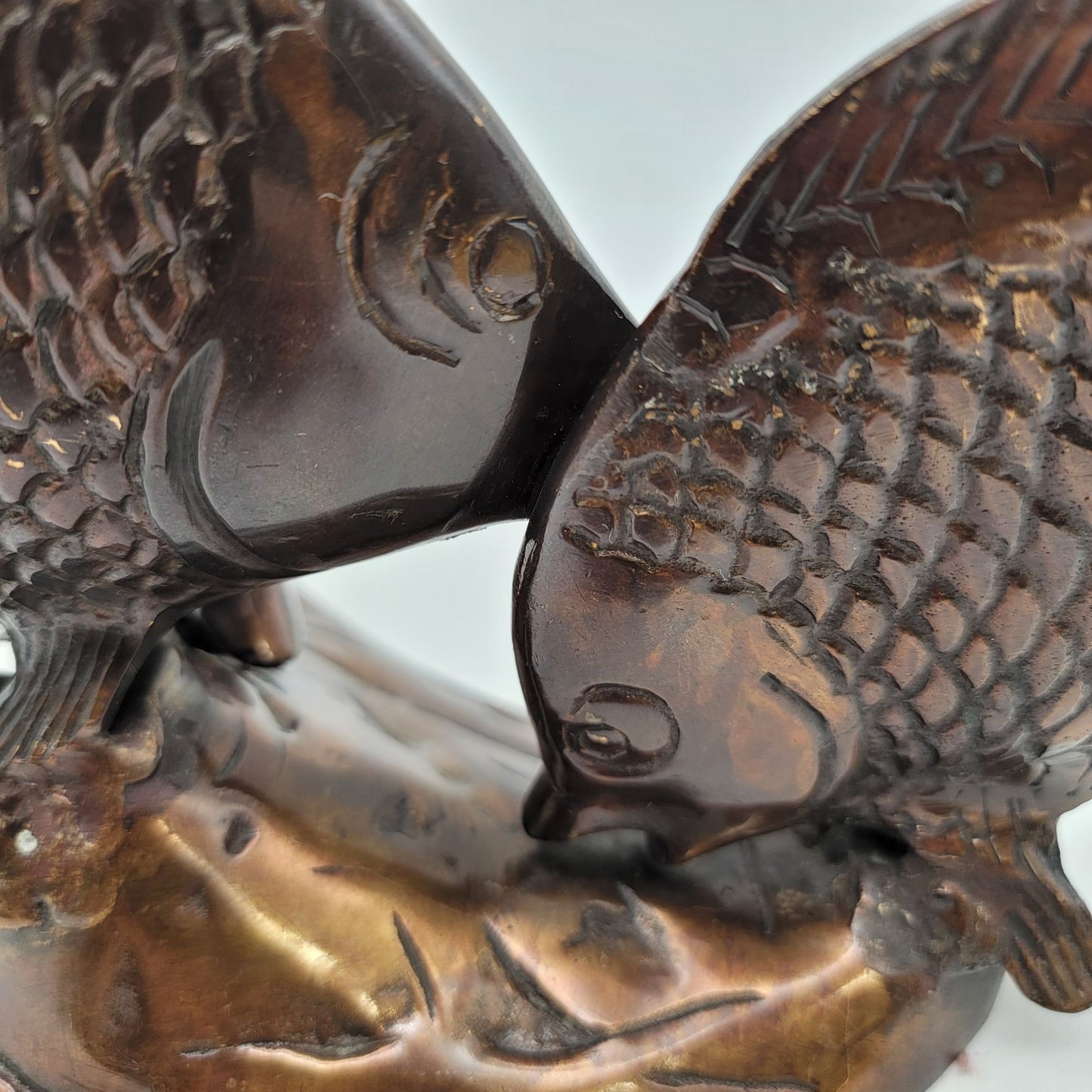 Vintage Bronze Trio of Fish Sculpture