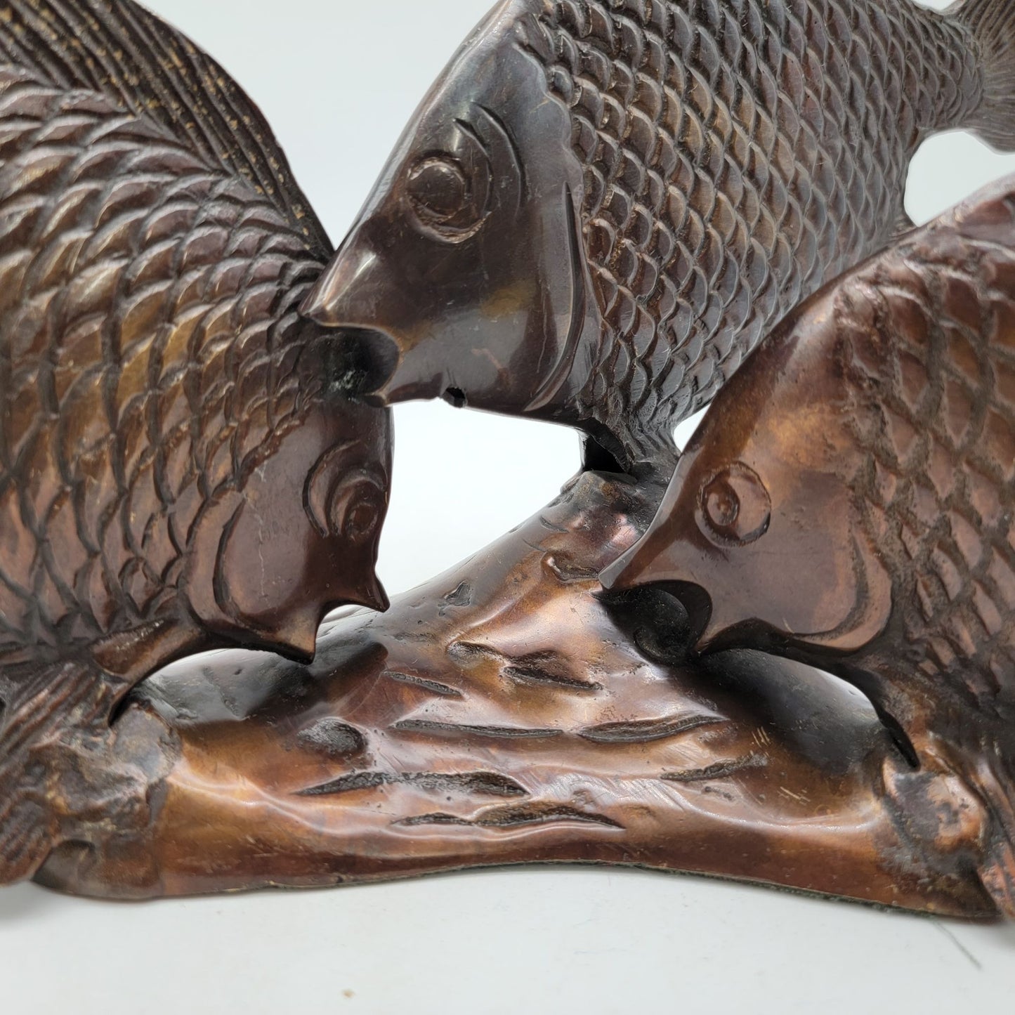 Vintage Bronze Trio of Fish Sculpture