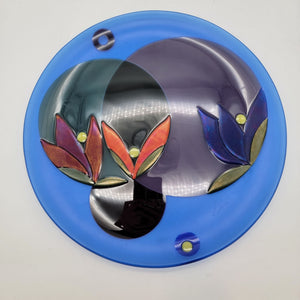 Large Fused Art Glass Lotus Flower Tray Plate