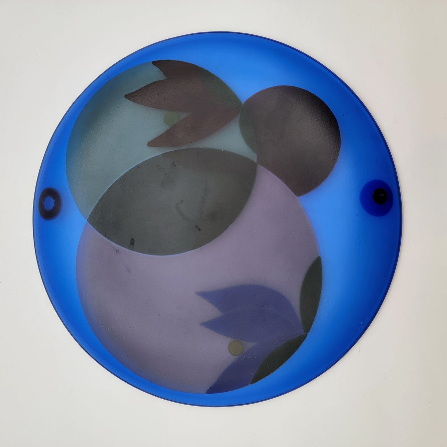 Large Fused Art Glass Lotus Flower Tray Plate