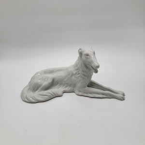 Large Royal Dux Bohemia White Porcelain Russian Wolfhound Borzoi Dog Statue