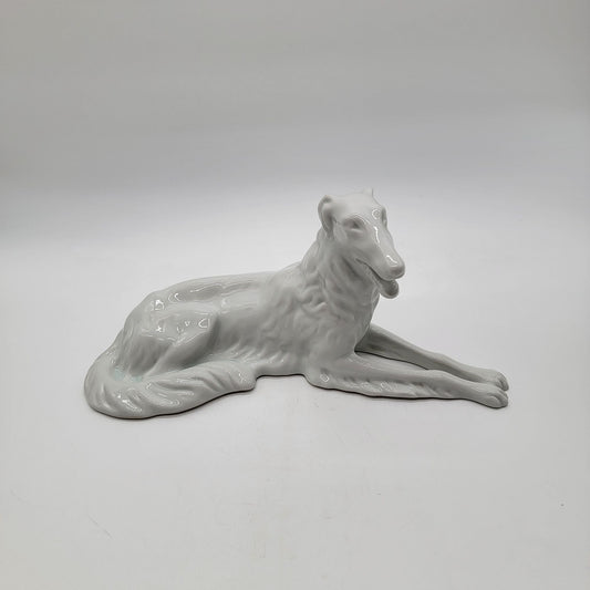 Large Royal Dux Bohemia White Porcelain Russian Wolfhound Borzoi Dog Statue